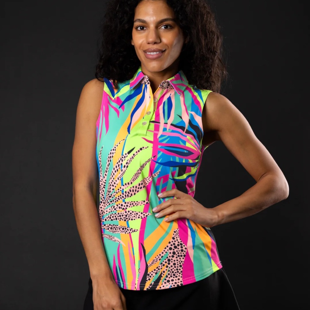 Colorful Tropical Print Polo Dress